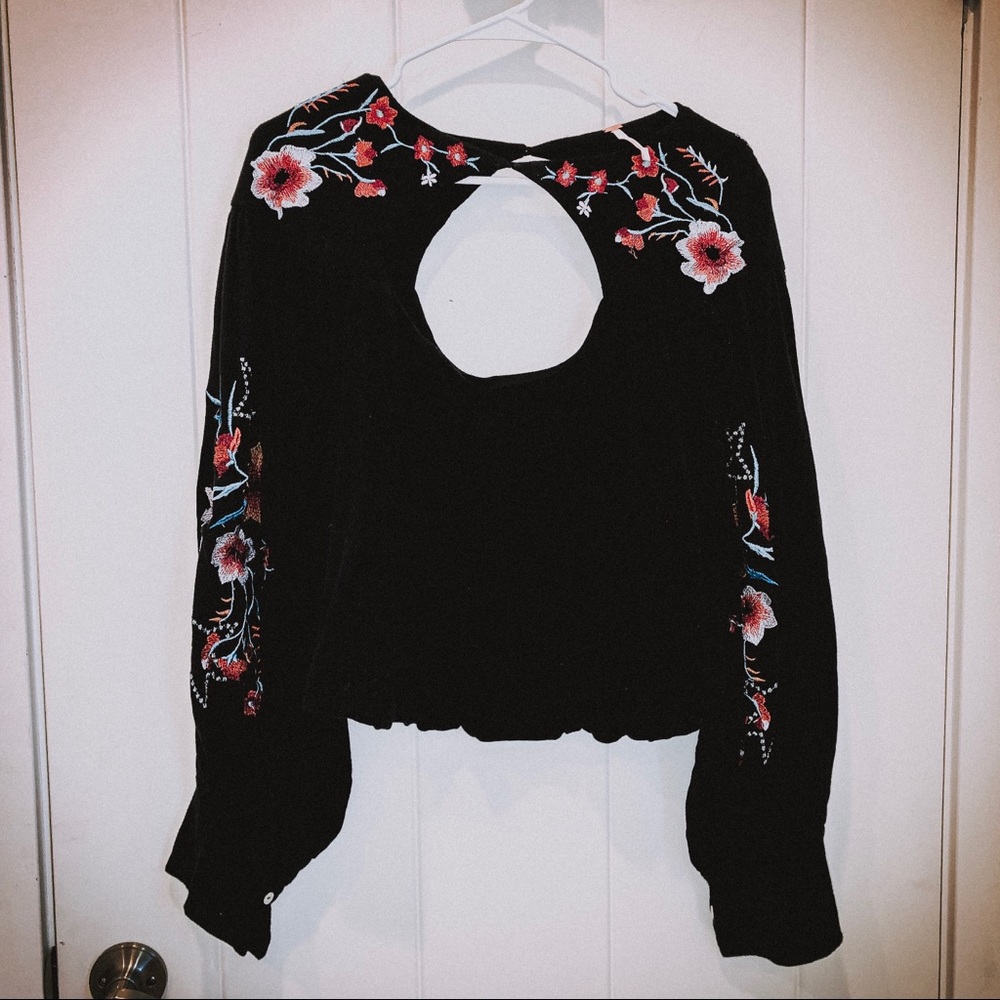 NWOT Free People Embroidered Keyhole Blouse